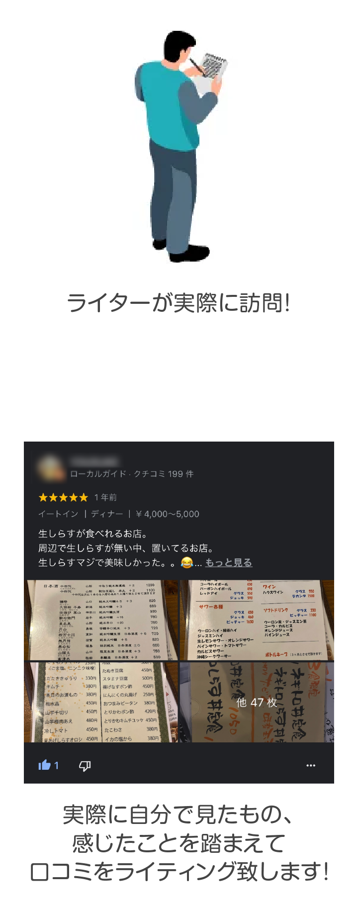 ライターが実際に訪問！→実際に自分で見たもの、感じたことを踏まえて口コミをライティング致します！